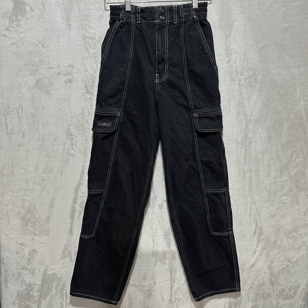 BDG Relaxed Skate Cargo Jeans Women's 27 Black High Rise Smock Waistband Pockets